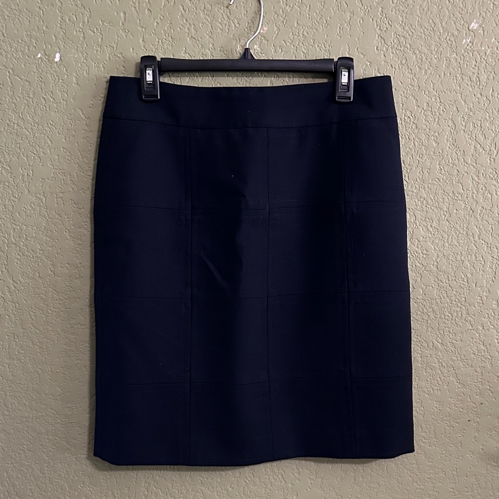 Tory Burch Dark Navy Grid-Panel Pencil Skirt